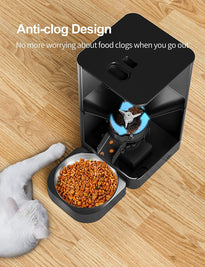 VOLUAS Automatic Pet Feeders for Cats and Dogs with Desiccant Bag, Timed Cat Feeder, Programmable Portion Size Control 4 Meals Per Day, 10s Voice Recorder-Black