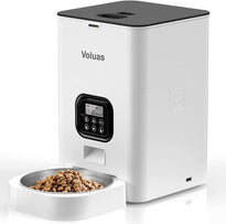 VOLUAS Automatic Pet Feeders for Cats and Dogs with Desiccant Bag, Timed Cat Feeder, Programmable Portion Size Control 4 Meals Per Day, 10s Voice Recorder-White