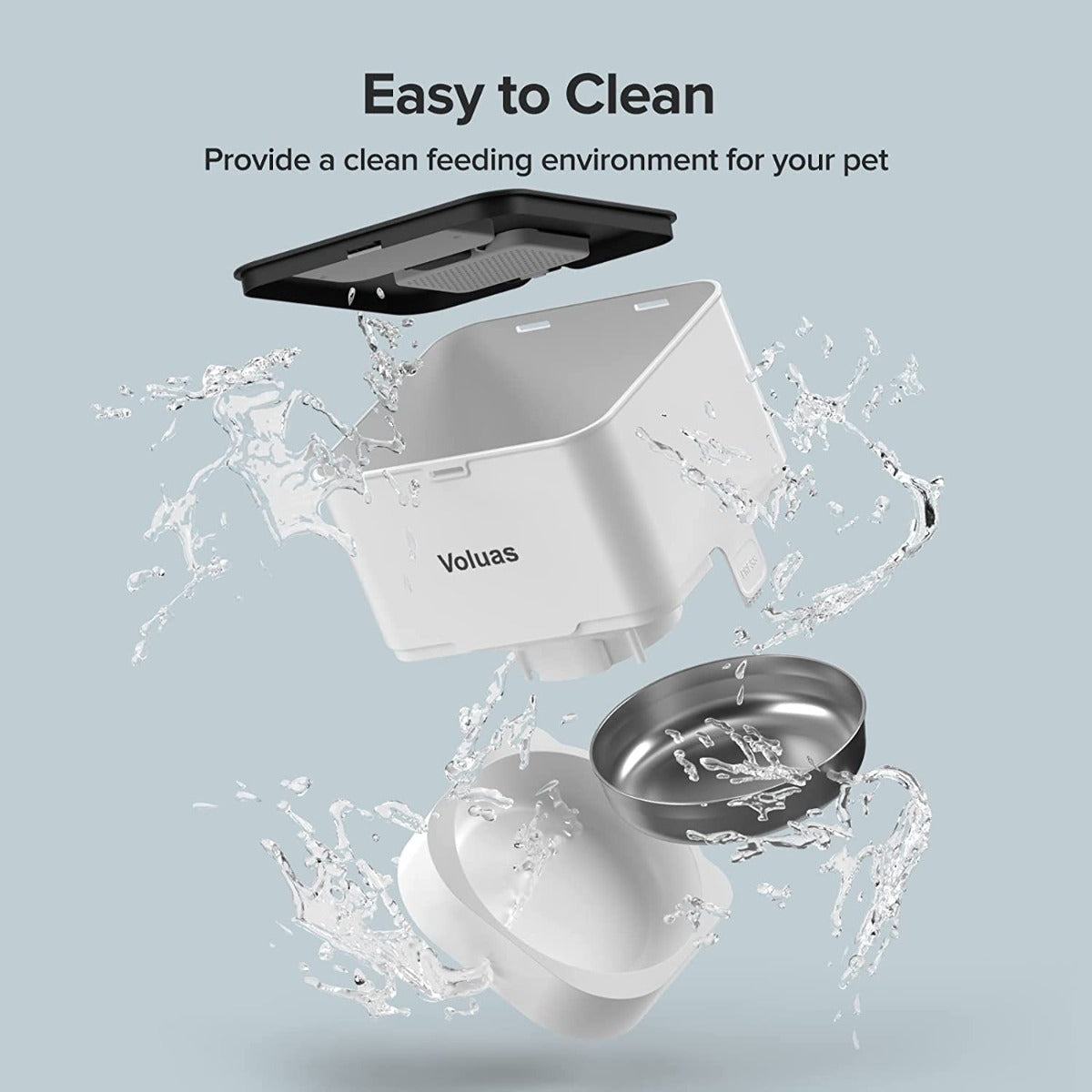 VOLUAS Automatic Pet Feeders for Cats and Dogs with Desiccant Bag, Timed Cat Feeder, Programmable Portion Size Control 4 Meals Per Day, 10s Voice Recorder-White