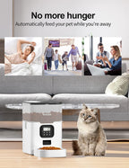 VOLUAS Automatic Pet Feeders for Cats and Dogs with Desiccant Bag, Timed Cat Feeder, Programmable Portion Size Control 4 Meals Per Day, 10s Voice Recorder-White Transparent