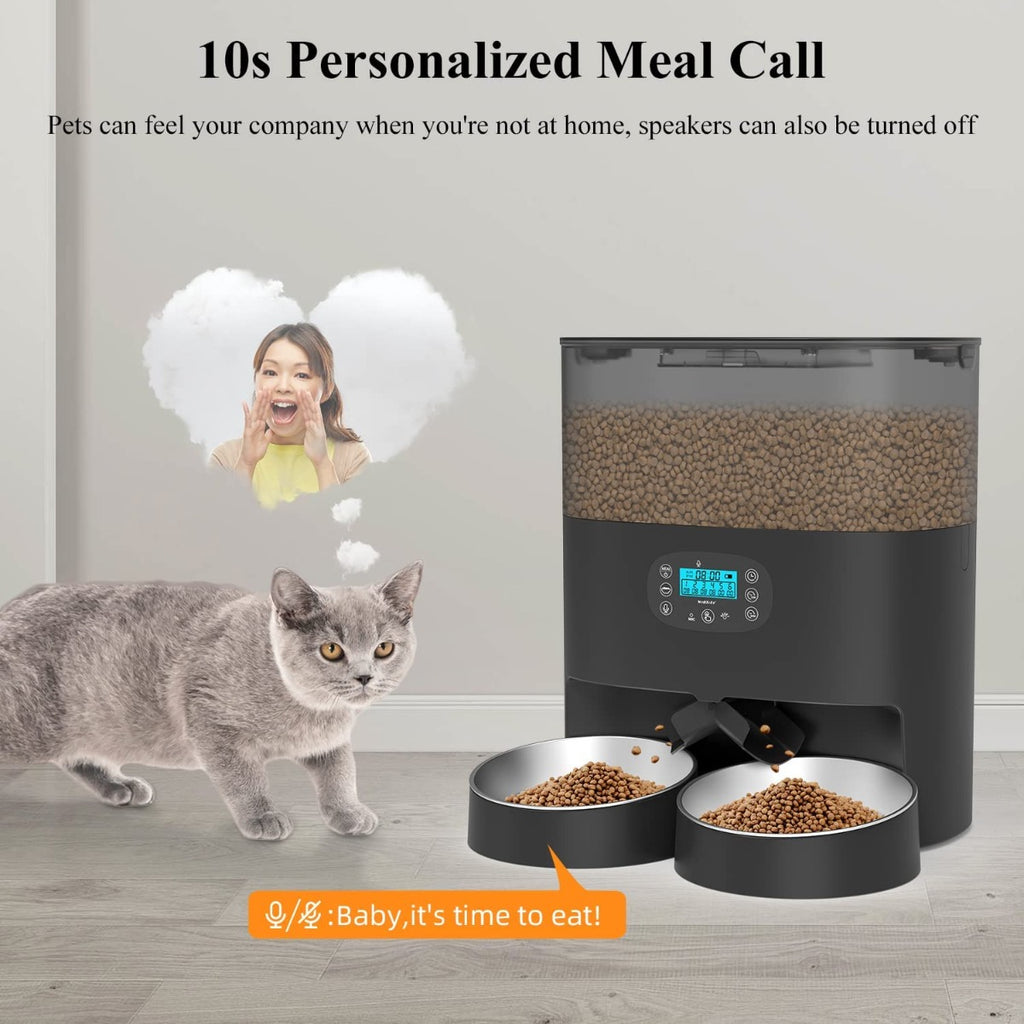 WellToBe Automatic Cat Feeder, 6L Pet Feeder Timed Cat Feeder Dry Food Dispenser for Cats & Dogs with Desiccant Bag, up to 6 Meals per Day with Programmable Portion Control, 10s Meal Call, Dual Power