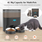 WellToBe Automatic Cat Feeder, 6L Pet Feeder Timed Cat Feeder Dry Food Dispenser for Cats & Dogs with Desiccant Bag, up to 6 Meals per Day with Programmable Portion Control, 10s Meal Call, Dual Power