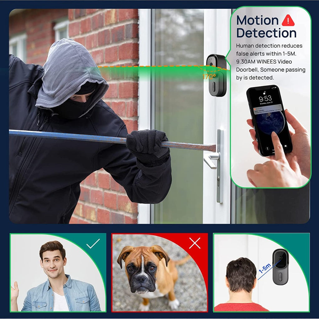 WINEES Video Doorbell Camera, Security Wi-Fi Camera Doorbell