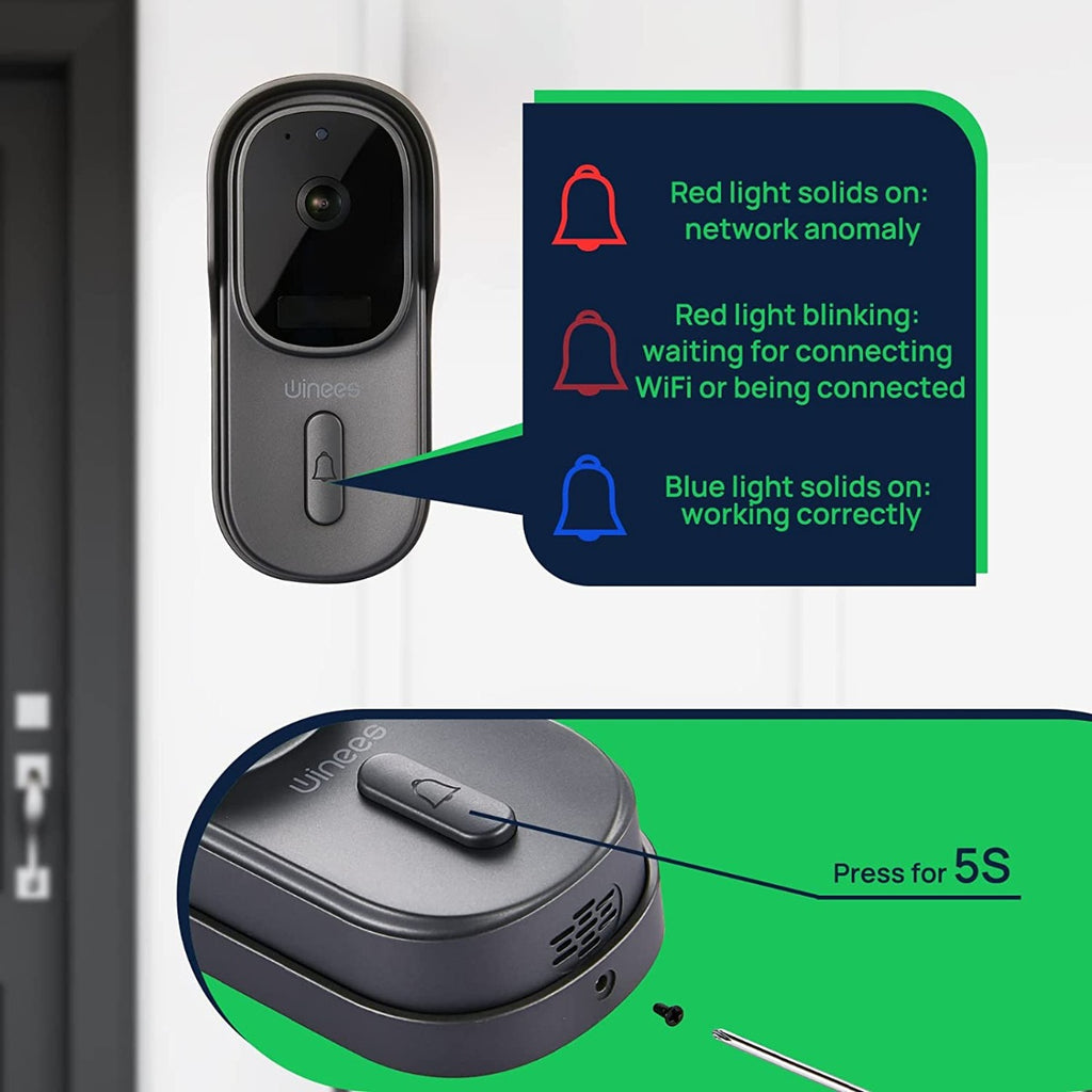 WINEES Video Doorbell Camera, Security Wi-Fi Camera Doorbell
