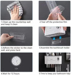 Toothbrush Holders for Bathrooms - 2 Cups Toothbrush Holder Wall Mounted with Toothpaste Dispenser, Large Capacity Tray - 1 Cosmetic Drawer and 6 Brush Slots with Cover Tooth Brush Holder