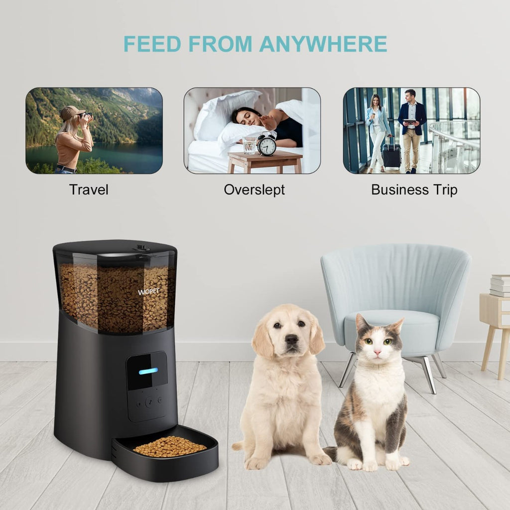 WOPET 6L Automatic Wi-Fi Enabled Smart Pet Feeder for Cats and Dogs with Portion Control, Distribution Alarms and Voice Recorder Up to 15 Meals per Day