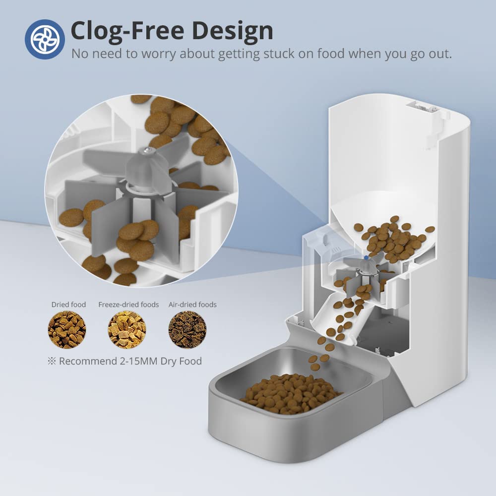 XTUOES Automatic Cat Feeder, 2.4G WiFi 4L Detachable and Easy to Clean  with Stainless Steel Bowl & Lock Lid for Small/Medium Dog Cat