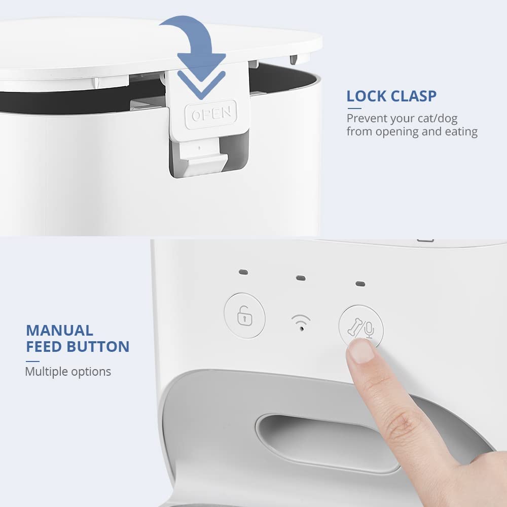 XTUOES Automatic Cat Feeder, 2.4G WiFi 4L Detachable and Easy to Clean  with Stainless Steel Bowl & Lock Lid for Small/Medium Dog Cat