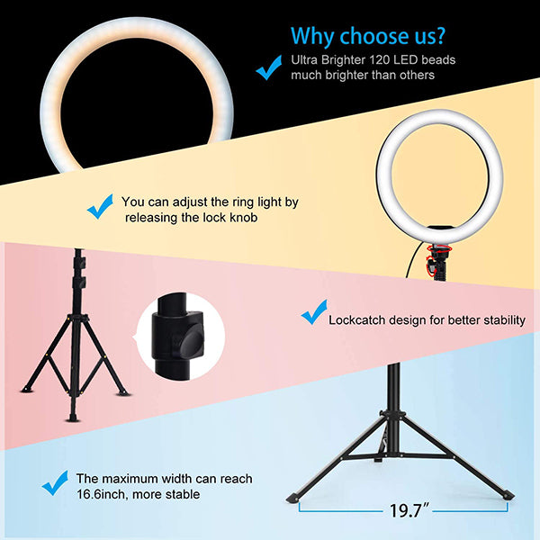 10.2" Selfie Ring Light with Extendable Tripod Stand