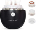 YOUTHLAB Pure Radiance, Vibrating Facial Cleansing Brush, Electric, 3 Modes, 3 Brush Heads (2 Bristle,1 Silicone), Waterproof, Rechargeable, Smart Timer, Exfoliating, Massage