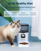 Ymiko Automatic Cat Food Dispenser with Voice Recorder, Timed Small Pet Feeder with Programmable Timer, 1-4 Meals Per Day (3L)