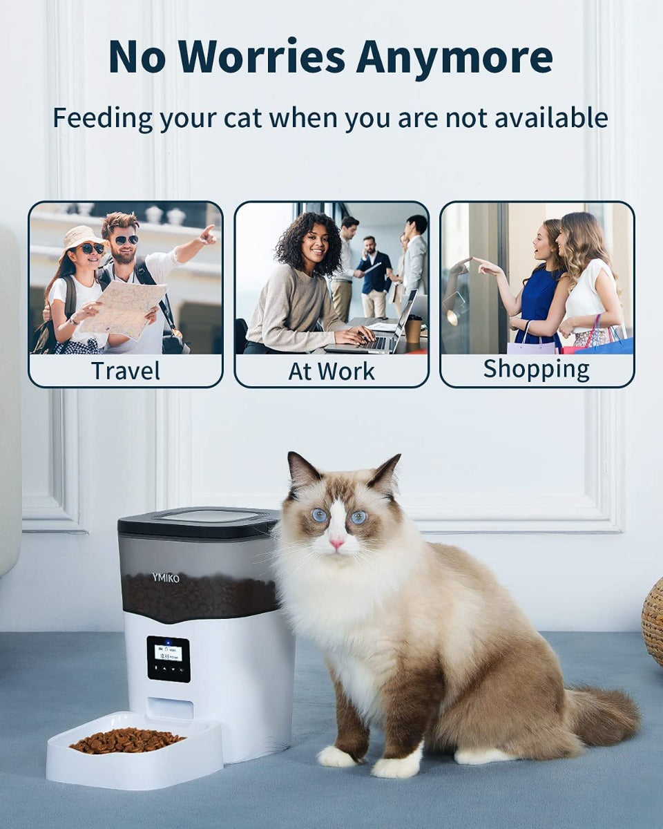 Ymiko Automatic Cat Food Dispenser with Voice Recorder, Timed Small Pet Feeder with Programmable Timer, 1-4 Meals Per Day (3L)