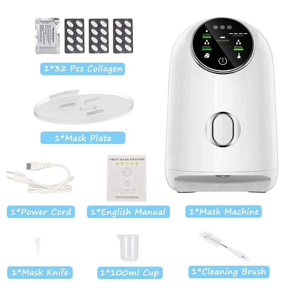 Touch Control Facial Mask DIY Machine with 32 Pcs Collagen, Automatic Intelligent Fruit Vegetable Facial Mask Maker, for Beauty Facial SPA Skin Care