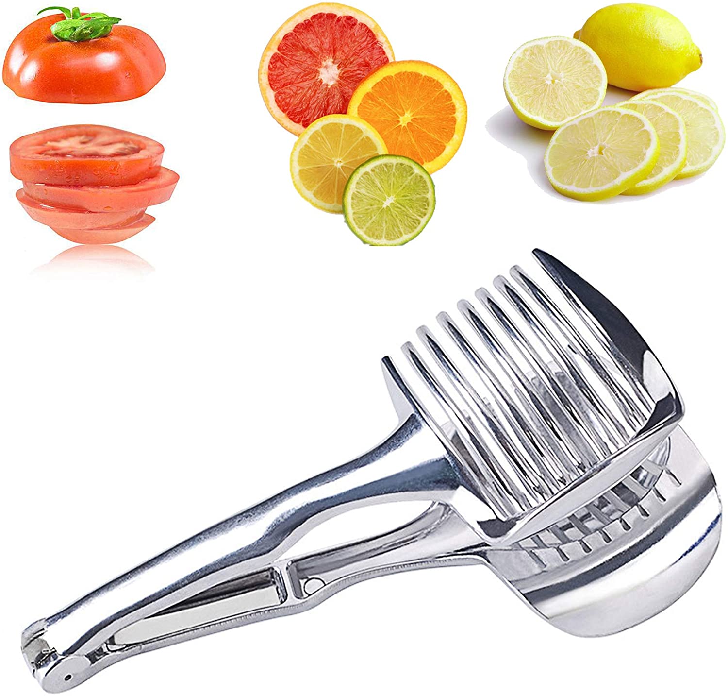 ZHG Aluminum Alloy Tomato Slicer, Lemon Cutter & Fruit Tongs
