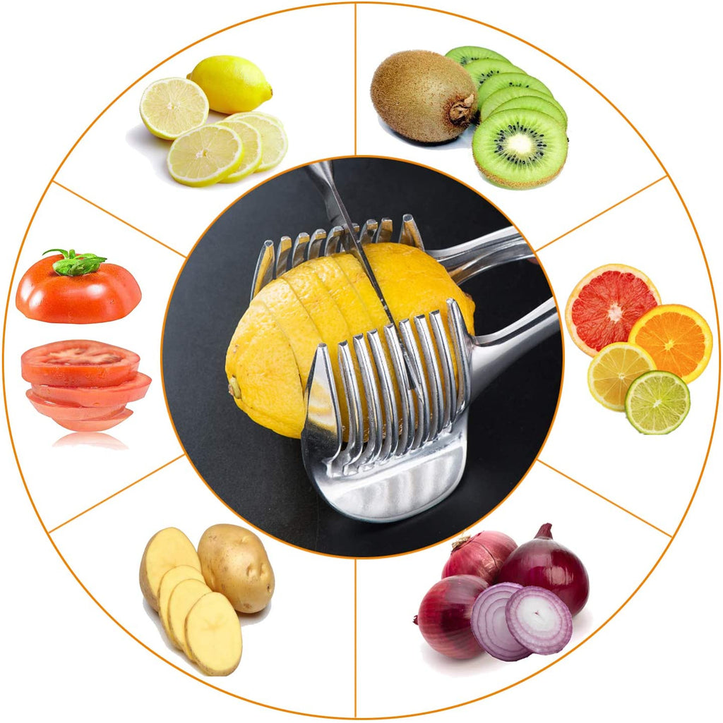ZHG Aluminum Alloy Tomato Slicer, Lemon Cutter & Fruit Tongs