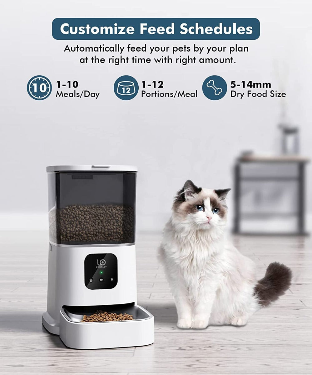 ZOKALEY Automatic Cat Feeders, 2.4G WiFi Enabled Programmable with Stainless Steel Bowl, Portion Control, APP Remote Control & 10s Voice Recorder for Small & Medium Pets