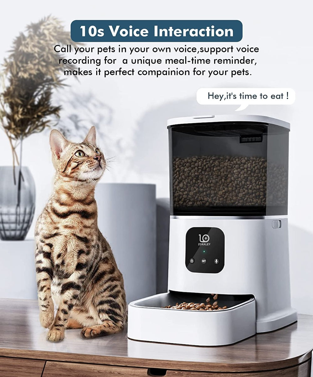 ZOKALEY Automatic Cat Feeders, 2.4G WiFi Enabled Programmable with Stainless Steel Bowl, Portion Control, APP Remote Control & 10s Voice Recorder for Small & Medium Pets