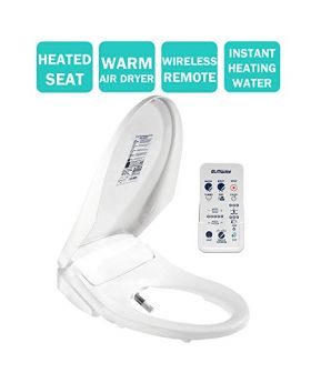 ELMWAY EB-645R Electric Bidet Seat Smart Toilet Seat Elongated White Self Cleaning Nozzle Remote Control Posterior Feminine Child Vortex Wash Adjustable Warm Water and Seat