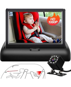 BAOHZ Baby 1080P Safety Car Seat Mirror Camera 4.3'' HD Night Vision to Observe The Baby's Move