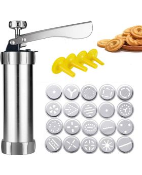Stainless Steel Cookie Gun Set with 20 Cookie Discs and 4 Nozzles 