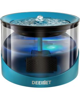 DEEIPET Cat Water Fountain, 2.2L/74oz with Filter, Adapter and Colorful LED Indicator for Cats, Dogs, and Small Pets