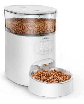 Faroro Automatic 4L Cat Feeder with Timer and Portion Control, Stainless Steel Bowl, Desiccant Bag and Voice Recording Up to 6 Meals per Day for Multiple Cats and Small Dogs