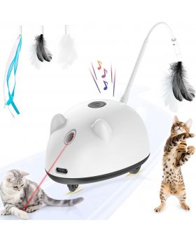 FEECOS Rechargeable Self Rotating Robotic Moving Pet Toys with USB, Light and Feathers for Kitten/Dogs/Puppy