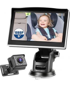FPVERA 5 Inch 1080P Baby Car Camera with Monitor Infrared Lights 150° Wide View Night Vision 