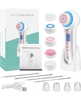 Facial Cleansing Brush with LCD Screen, Rechargeable Blackhead Remover Vacuum, IPX7 Waterproof 3 in 1 Face Scrubber for Exfoliating, Massaging and Deep Pore Cleansing