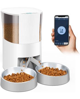 HoneyGuaridan Automatic Cat Feeder for 2 Cats&Dog, with Timed Cat Feeder, Portion Control, Distribution Alarms and Voice Recorder 1-6 Meals per Day - 2 Stainless Steel Bowl