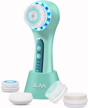 JLAA Rechargeable IPX7 Waterproof Facial Cleansing Brush with 3 Modes, 5 Brush Heads for Exfoliating, Massaging and Makeup Blending