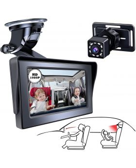 Jowenia Baby Car Camera 10 LED infrared camera, Great Night Vision, 4.3" 1080P HD Display with Adjustable Sucker Bracket