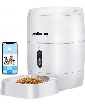 LeeKooLuu Automatic Cat Feeders 2.4G WiFi, HD 1080P Video Camera, Timer Bowl & APP Control 