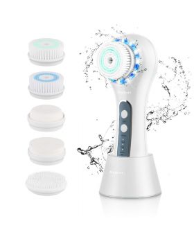 MALKERT Facial Cleansing Brush with 5 Brush Heads, 3 Modes Skin Care Brush Device for Deep Cleansing and Scrubbing, Exfoliating