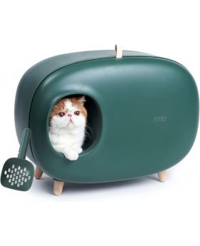MS!MAKE SURE Cat Litter Box, Enclosed Design, Large Space with Lid, Prevent Sand Leakage and Isolate Odors, Easy to Clean, includes Cat Litter Scoop