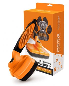 Mighty Paw Dog & Cat Self Cleaning Slicker Brush for Shedding and Grooming with 100% Stainless Steel Soft Bent Bristles
