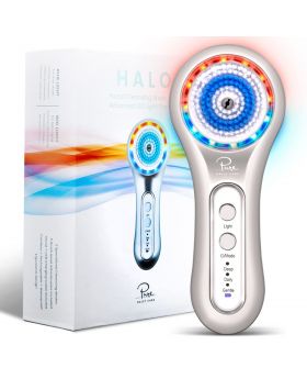 Halo Advanced Facial Cleansing Brush with LED Light Therapy Technology – 3 Speeds & 5 Brush Heads - Anti-Aging Red Light & Blemish Fighting Blue Light