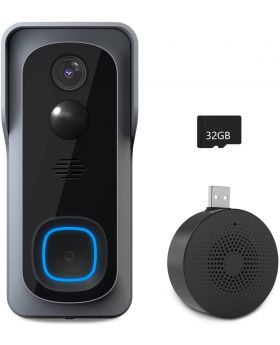 Wireless Video Rechargeable Smart Doorbell Camera with 32Gb SD/Chime, 166° Wide View, 1080P Night Vision