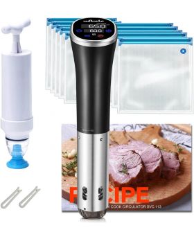 Wancle Sous Vide Cooker 1100W IPX7 Waterproof Thermal Immersion Circulator With Reservation Function, Easy to store, Include 10bags, Clips, Vacuum Pump, Cookbook 