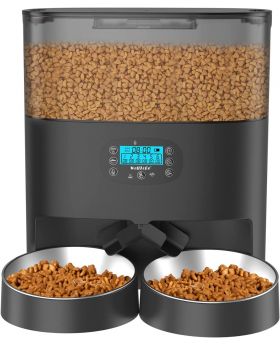 WellToBe Automatic Cat Feeder, 6L Pet Feeder Timed Cat Feeder Dry Food Dispenser for Cats & Dogs with Desiccant Bag, up to 6 Meals per Day with Programmable Portion Control, 10s Meal Call, Dual Power
