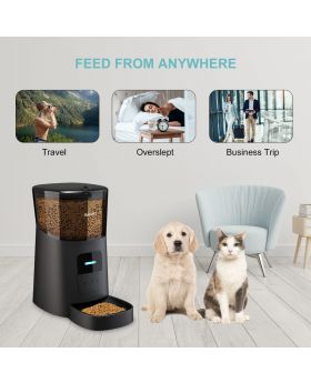 WOPET 6L Automatic Wi-Fi Enabled Smart Pet Feeder for Cats and Dogs with Portion Control, Distribution Alarms and Voice Recorder Up to 15 Meals per Day