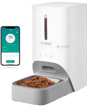 XTUOES Automatic Cat Feeder, 2.4G WiFi 4L Detachable and Easy to Clean  with Stainless Steel Bowl & Lock Lid for Small/Medium Dog Cat
