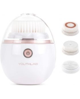 YOUTHLAB Pure Radiance, Vibrating Facial Cleansing Brush, Electric, 3 Modes, 3 Brush Heads (2 Bristle,1 Silicone), Waterproof, Rechargeable, Smart Timer, Exfoliating, Massage