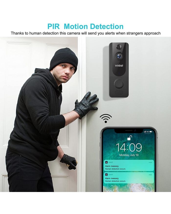 Night Vision Chime VANBAR Doorbell Camera Wi-fi with Motion Detector for Home Security 1080P IP65 2-Way Audio 【2021 New】 Wireless Video Doorbell Camera Free Cloud Storage 166° Wide Angle