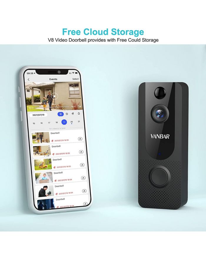 Night Vision Chime VANBAR Doorbell Camera Wi-fi with Motion Detector for Home Security 1080P IP65 2-Way Audio 【2021 New】 Wireless Video Doorbell Camera Free Cloud Storage 166° Wide Angle